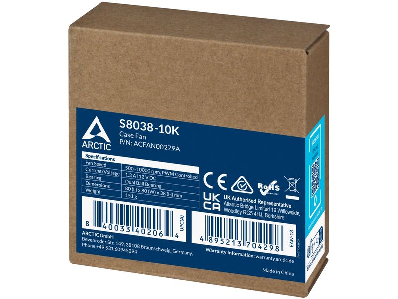 Arctic Cooling PC-Lüfter S8038-10K, 80 mm, 10000 RPM, Schwarz, 1 Stück