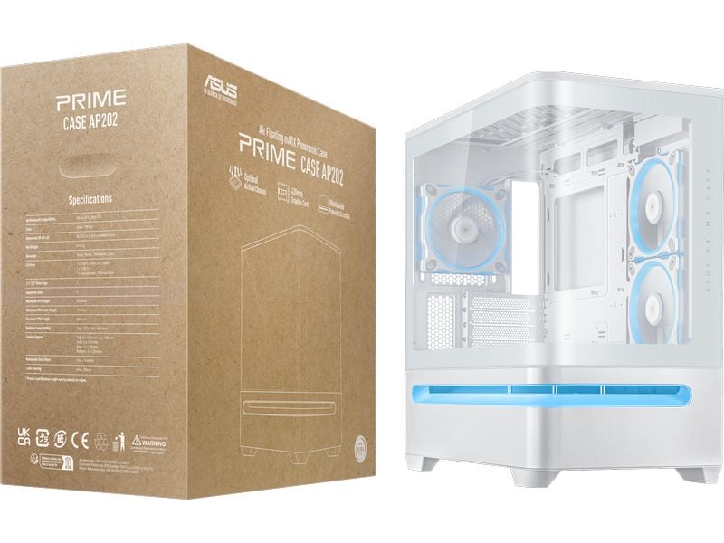 ASUS PC-Gehäuse Prime AP202 TG ARGB Weiss