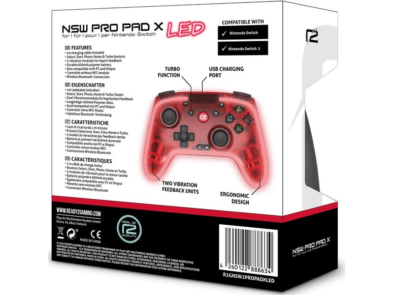 GAME Controller Pro Pad X2 LED Edition Rot für NSW 2