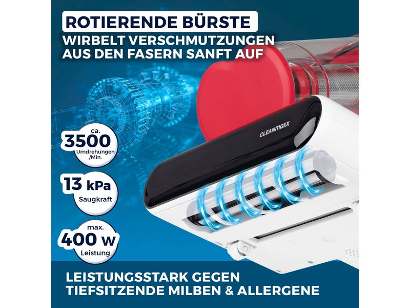CLEANmaxx Milben-Handstaubsauger 400W, Weiss/Rot + CH-Stecker