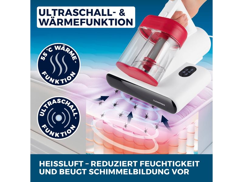 CLEANmaxx Milben-Handstaubsauger 400W, Weiss/Rot + CH-Stecker