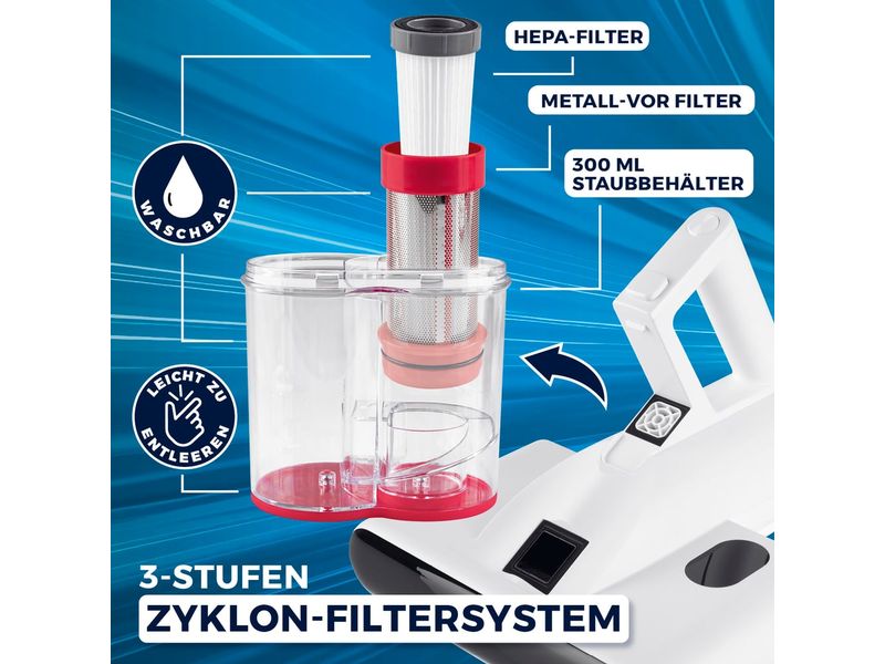 CLEANmaxx Milben-Handstaubsauger 400W, Weiss/Rot + CH-Stecker