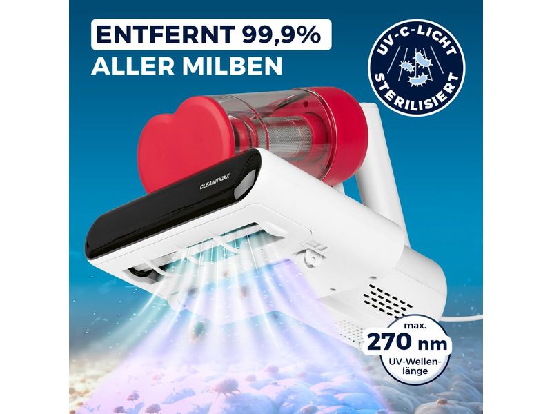 CLEANmaxx Milben-Handstaubsauger 400W, Weiss/Rot + CH-Stecker