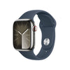 Apple Watch Series 9 GPS + Cellular (Acier Inoxydable Argent) - 41 mm - Bracelet Sport S/M Bleu Tempête