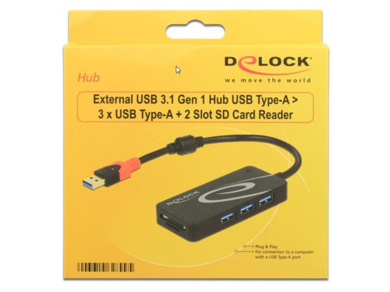 Delock Station d'accueil USB 3.1 - 3x Typ-A + SD / Micro SD Reader