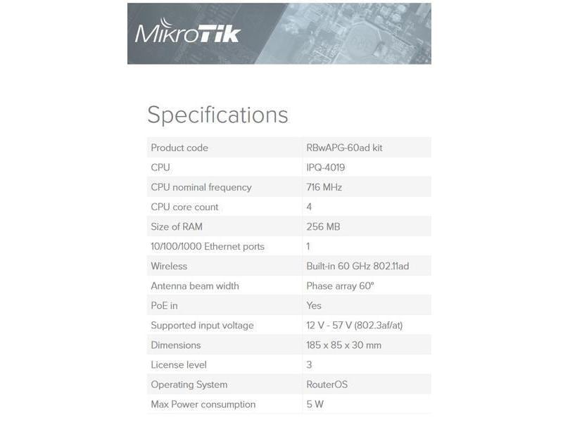 MikroTik WLAN-Bridge Wireless Wire Kit, 200 m