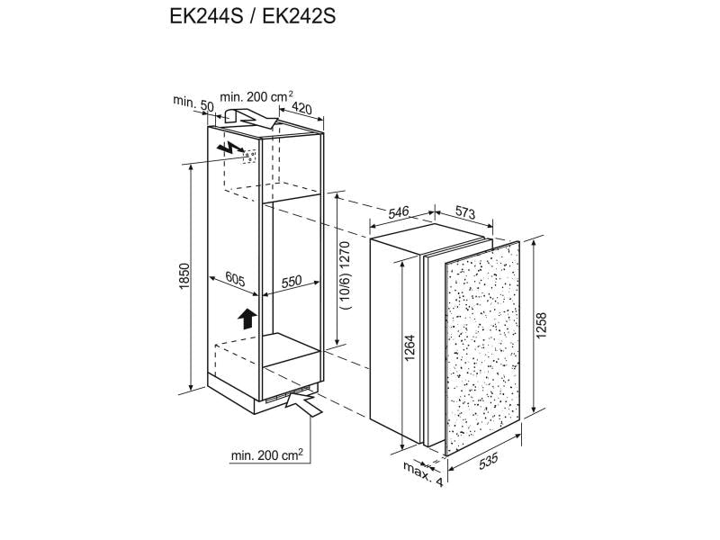 Electrolux Einbaukühlschrank EK244SRWE Weiss, Tür rechts (wechselbar)