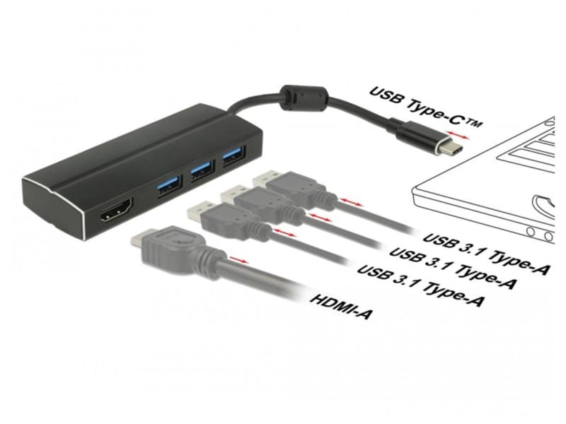 Delock Dockingstation USB 3.1 Typ-C Gen1 - 3x Typ-A + 1x HDMI 4K