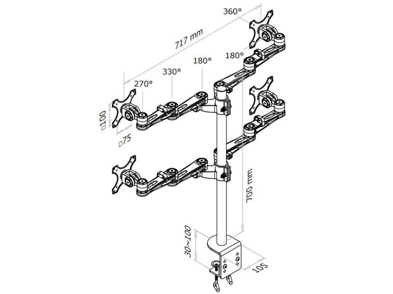 NEOMOUNTS Supports de table FPMA-D935D4 jusqu'à 10 kg - Noir