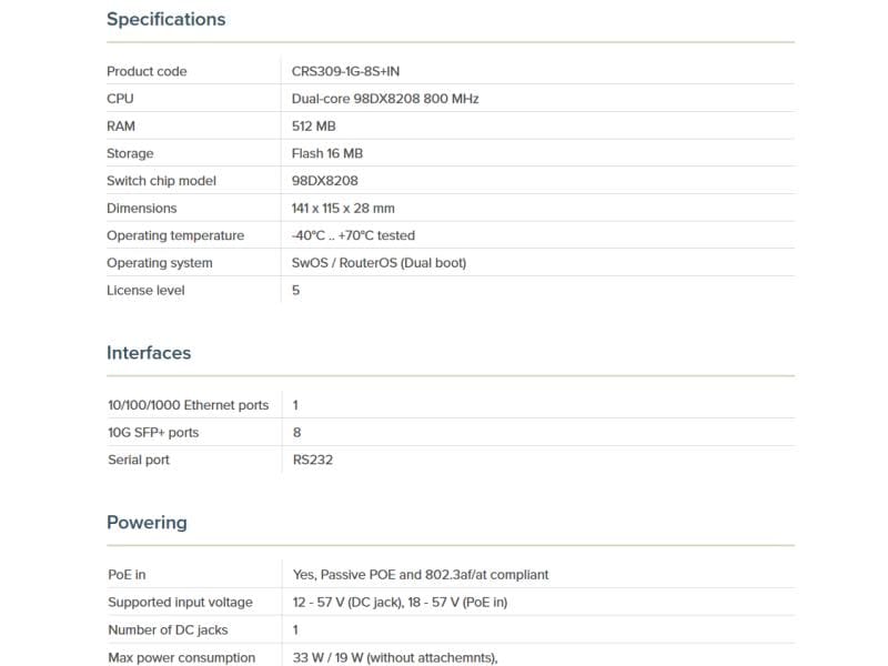 MikroTik SFP Switch CRS309-1G-8S+IN 9 Port