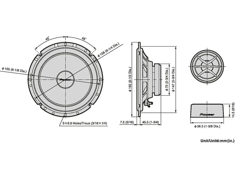 Pioneer Haut-parleurs à 2 voies TS-170Ci