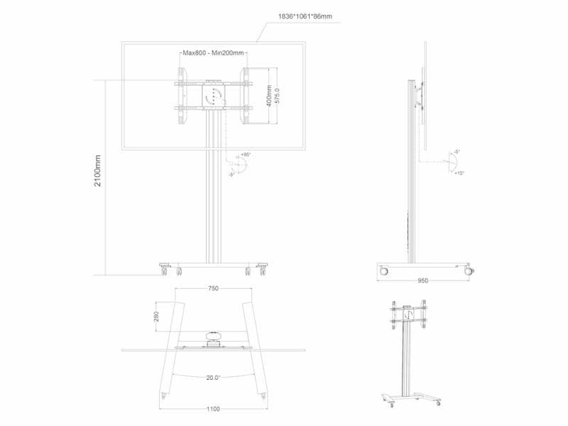 Multibrackets Trolley TV Display Stand 210 HD Single Noir