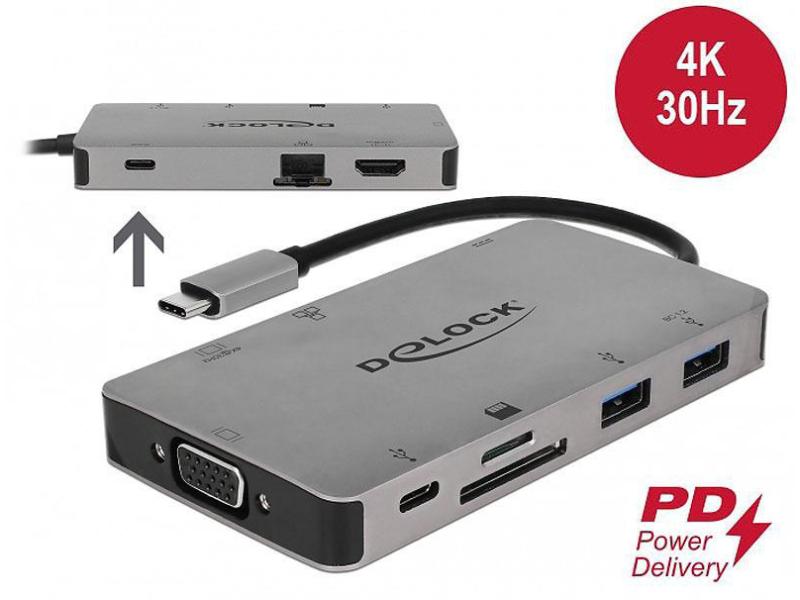 Delock Dockingstation USB 3.1 Typ-C – HDMI/VGA/USB/LAN/PD