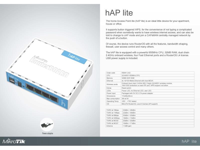 MikroTik Router RB941-2nD, hAP lite