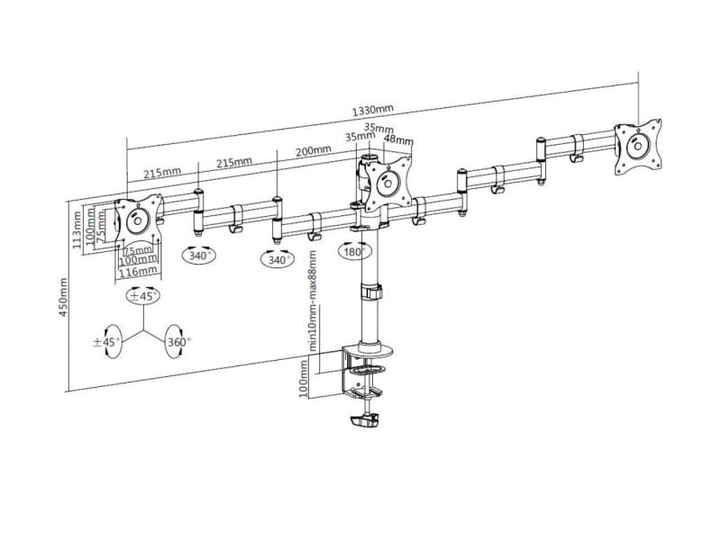 Multibrackets Supports de table Basic Triple jusqu'à 24 kg