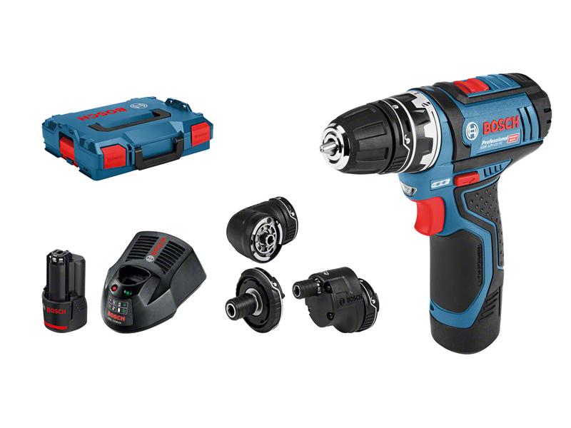 Bosch Professional Akku-Bohrschrauber GSR 12 V-15 FC Kit 2x 2.0 Ah + Aufsätze