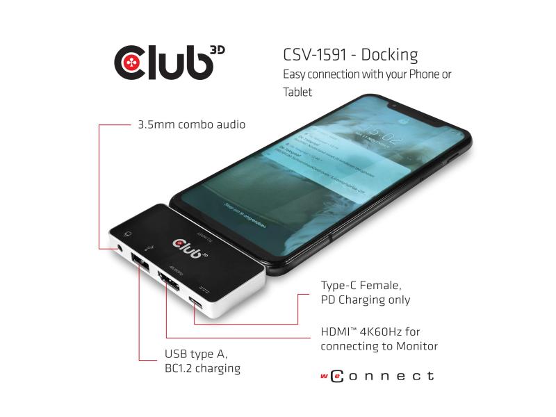 Club 3D Station d'accueil CSV-1591 4-in-1 USB 3.1 Typ C 4K60 Hz