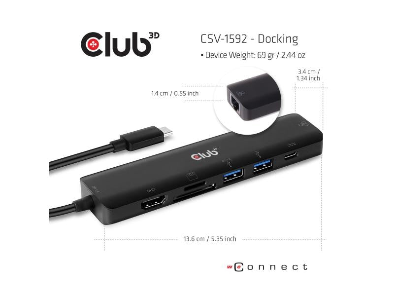 Club 3D Dockingstation CSV-1592 USB Type C 3.2 Gen1 7in1 Hub