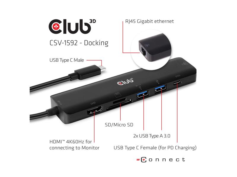 Club 3D Station d'accueil CSV-1592 USB Type C 3.2 Gen1 7in1 Hub