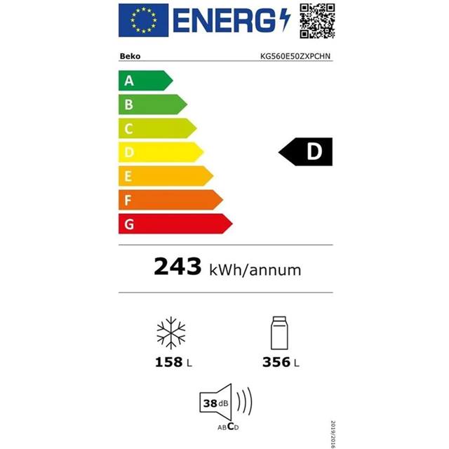 Beko Réfrigérateur congélateur KG560E50ZXPCHN Droite, Changeable