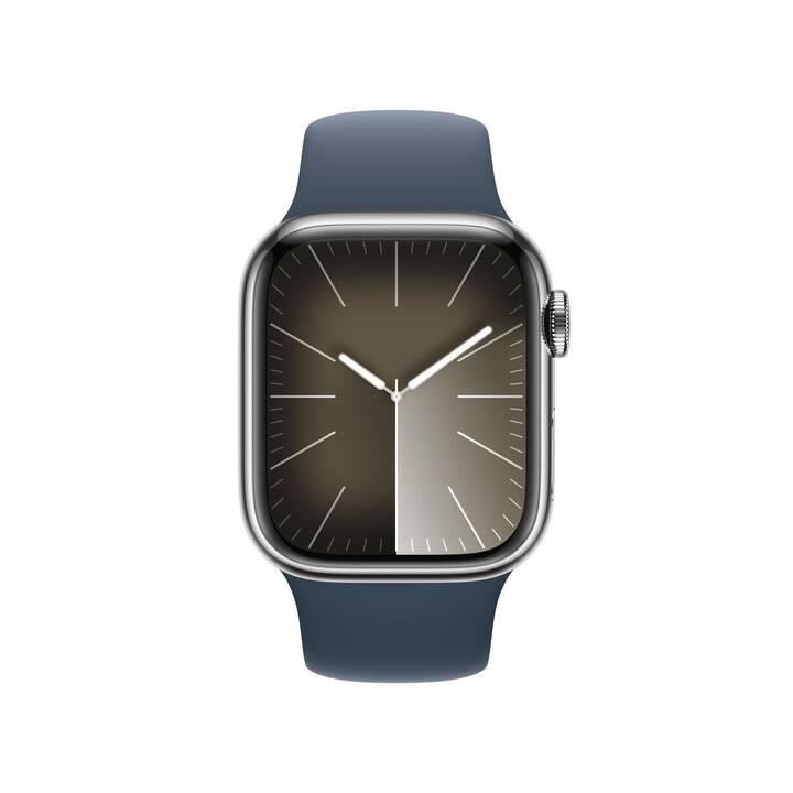 Apple Watch Series 9 GPS + Cellular (Acier Inoxydable Argent) - 41 mm - Bracelet Sport S/M Bleu Tempête