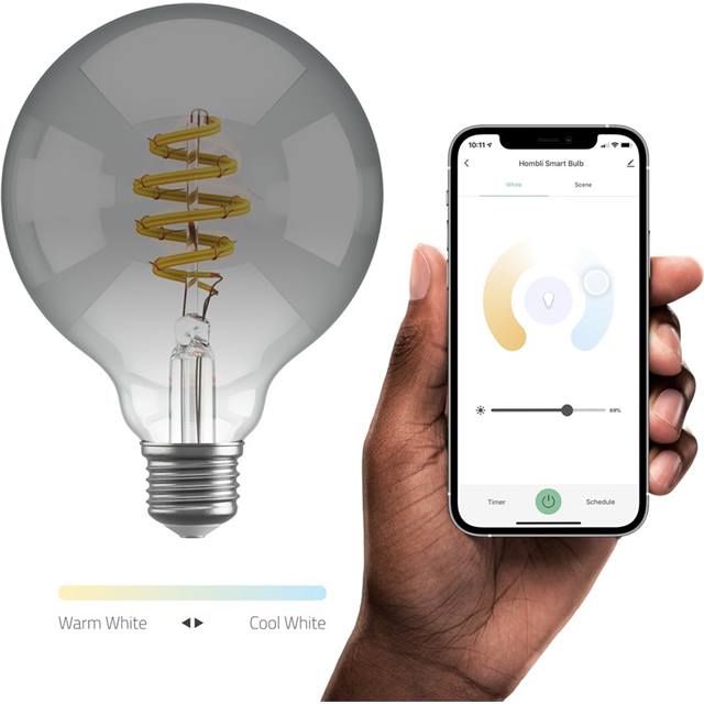 Hombli Smart Bulb Smokey, Filament, 5.5W, E27, G95, klar