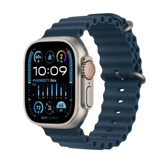 Apple Watch Ultra 2 Natural Titanium Ocean Band bleu