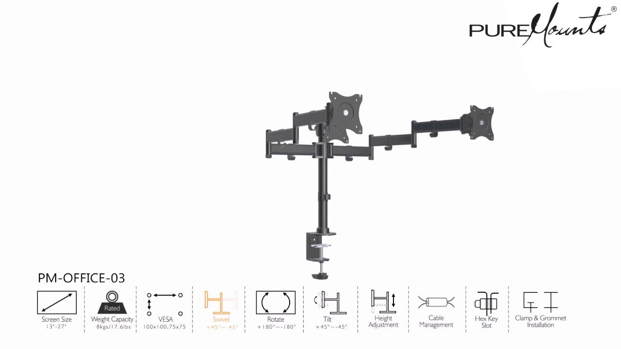 PureMounts Supports de table PM-OFFICE-03 jusqu’à 8 kg – Noir